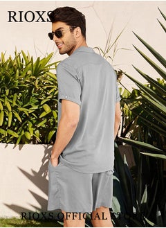 RIOXS Men's Button-Down Shirts, Casual 2 Piece Outfits with Pockets, Lightweight, Breathable Beach Outfit, Crafted from High-quality Cotton Linen Blend, Perfect for Daily Wear, Sports, Party, Fitness, Working or Traveling  - Image 3