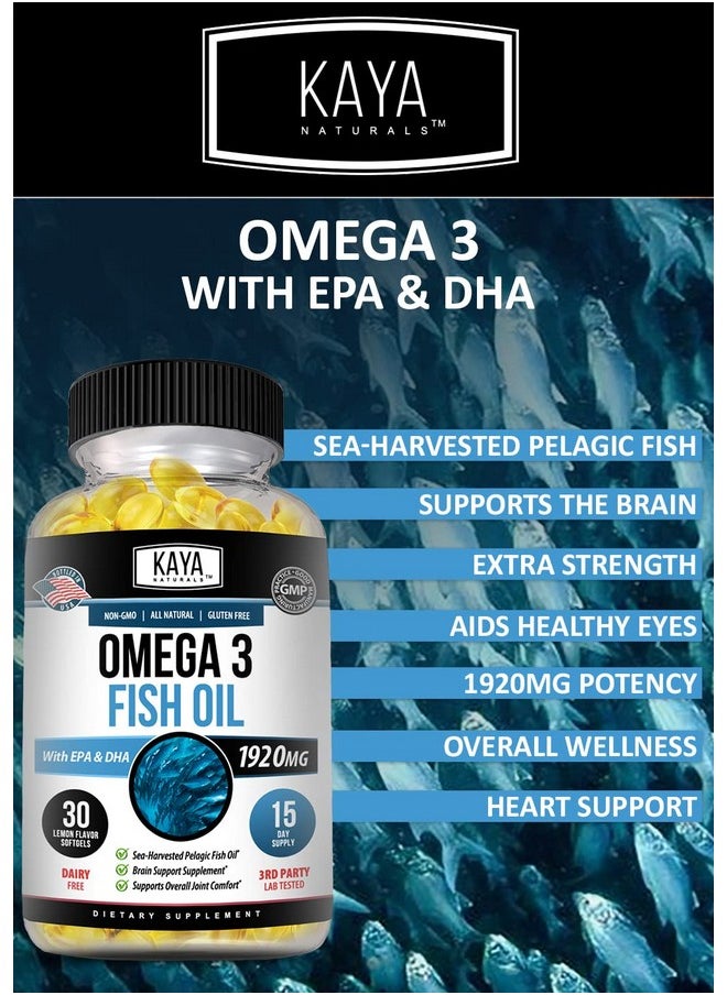 Kaya Naturals - Omega 3 Supplement ; Nature Made Omega 3 Fish Oil 100% Pure Sea Harvested Pelagic Fish Oil With No Fishy Aftertaste Omega 3 Vitamins ; Fish Oil 30 Count Softgels - Image 1