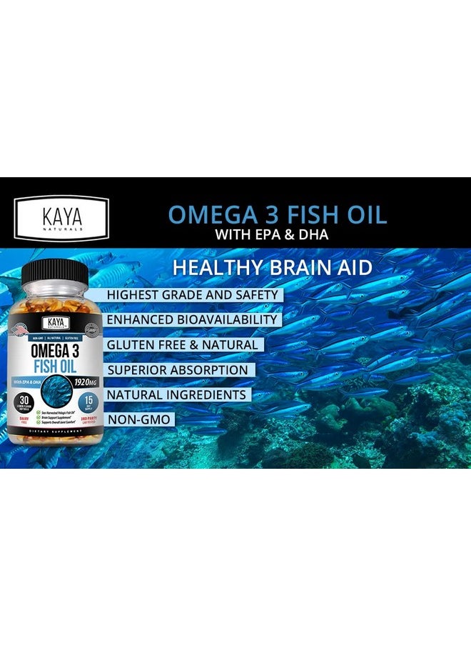 Kaya Naturals - Omega 3 Supplement ; Nature Made Omega 3 Fish Oil 100% Pure Sea Harvested Pelagic Fish Oil With No Fishy Aftertaste Omega 3 Vitamins ; Fish Oil 30 Count Softgels - Image 1