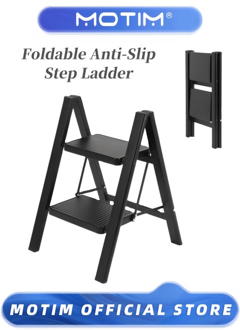 2 Step Ladder Folding Step Stool Stepladders with Anti-Slip and Wide Pedal for Home and Kitchen Use Space Saving