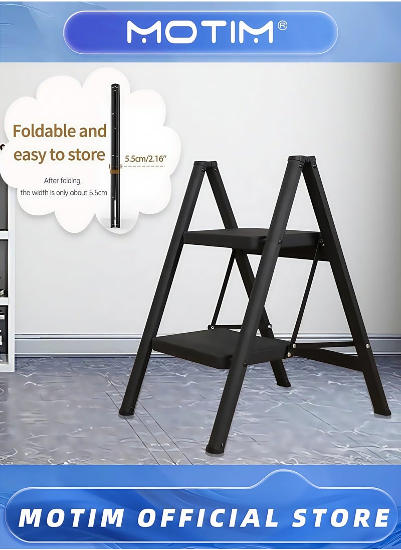 Motim 2 Step Ladder Folding Step Stool Stepladders with Anti-Slip and Wide Pedal for Home and Kitchen Use Space Saving  - Image 2