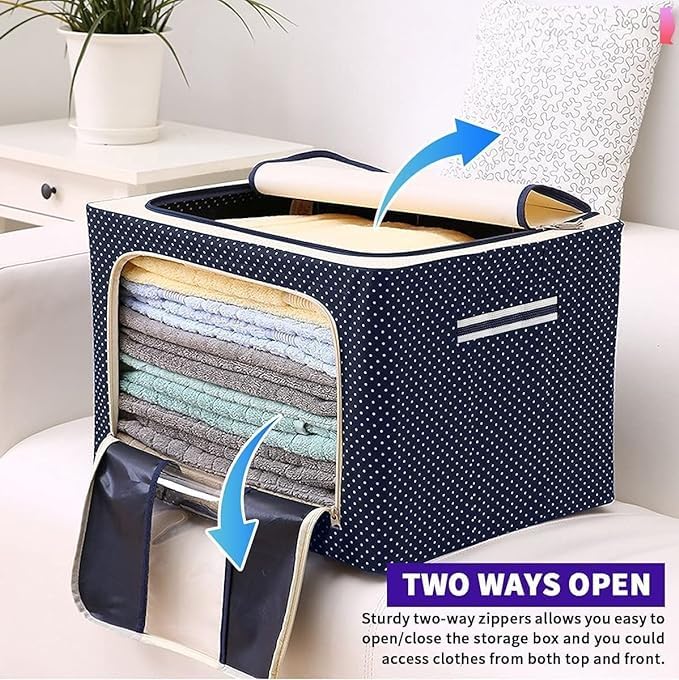 Cri8Hub Cri8Hub Heavy Clothes Storage Box Foldable Steel Frame Clothes Organizer Storage Box for Wardrobe Saree Shirts BlanketsBooks Multipurpose Uses 66 LTR PACK OF 2 - Image 2