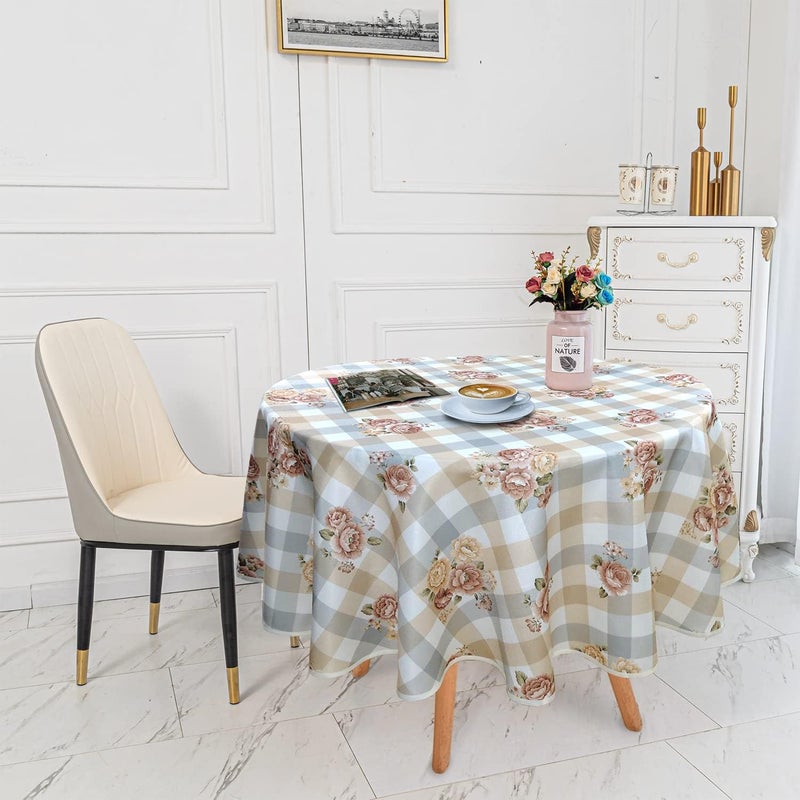 YEESSION Floral Print Polyester 48 Inch Round Tablecloth Stain Resistant and Waterproof Wine Tablecloth for Kitchen Dining Indoor Outdoor Buffet Tabletop Decoration(Brown,Beige,Gray,White Checkered) - Image 5