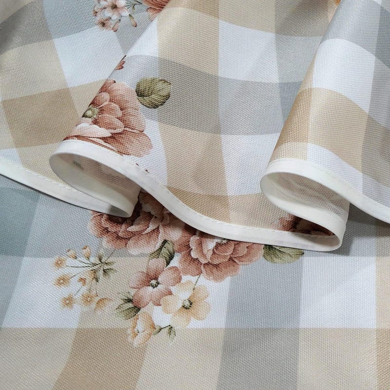 YEESSION Floral Print Polyester 48 Inch Round Tablecloth Stain Resistant and Waterproof Wine Tablecloth for Kitchen Dining Indoor Outdoor Buffet Tabletop Decoration(Brown,Beige,Gray,White Checkered) - Image 4