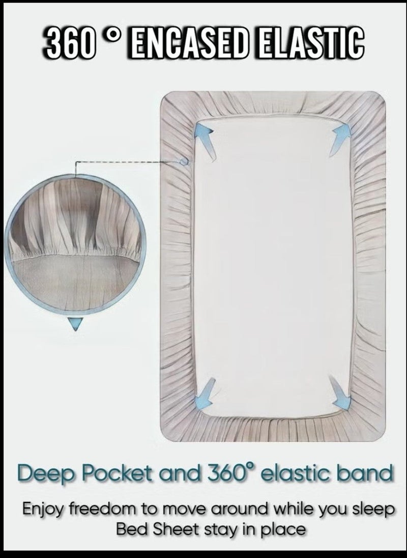 Blueberry Black Striped Design Bed Sheet Set Deep Pocket Machine Washable 100x200+15cm - Image 5