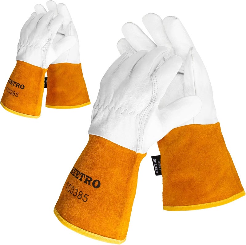 BEETRO Working Gloves 2 Pairs, Tig Welding Cowhide Split Leather, Heat/Fire Resistant BBQ/Warehouse/Heavy Duty/Animal Handling Glove, Extremely Soft and Flexible - Image 1