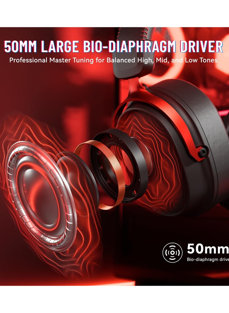 هجوم القرش سماعة الألعاب اللاسلكية L30 PRO، صوت محيطي 7.1، مكبرات صوت 50 مم، زمن استجابة منخفض 20 مللي ثانية، ميكروفون قابل للفصل بخاصية إلغاء الضوضاء، إطار من سبائك الألومنيوم، اتصال ثلاثي الأوضاع، سماعة رأس فوق الأذن - أسود وأحمر - Image 4