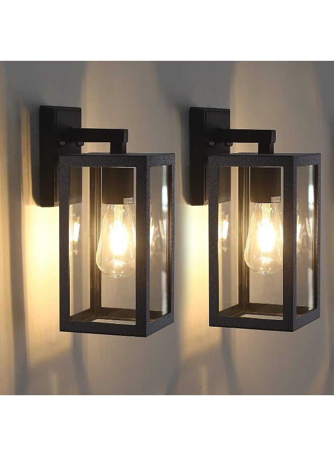 Generic ALMiftah Outdoor Wall Lights Black Wall Lantern Porch Light, Aluminum Exterior Wall Lanterns with Clear Glass Shade Anti-Rust Outdoor Wall Sconce Light Fixture, Matte Black, 2 Packs - Image 1
