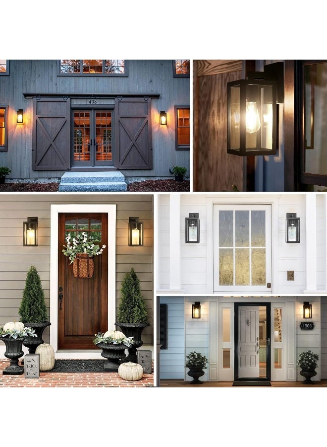 Generic ALMiftah Outdoor Wall Lights Black Wall Lantern Porch Light, Aluminum Exterior Wall Lanterns with Clear Glass Shade Anti-Rust Outdoor Wall Sconce Light Fixture, Matte Black, 2 Packs - Image 2