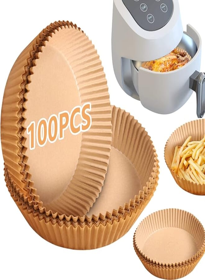 GSY Air fryer disposable paper liner, air fryer liners, 100 pcs non-stick disposable air fryer liners round for air fryer oil-proof, water-proof, parchment for baking roasting