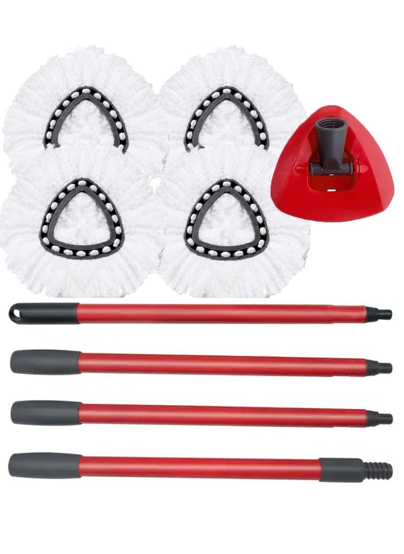 Zalcoon 4 Spin Mop Heads Replacement, Handle & Base Compatible with Vileda / O-cedar Easy Wring Mop & Bucket System, Mop Head Replacement for Floor Cleaning, ,Triangle Shape (White)  - Image 1