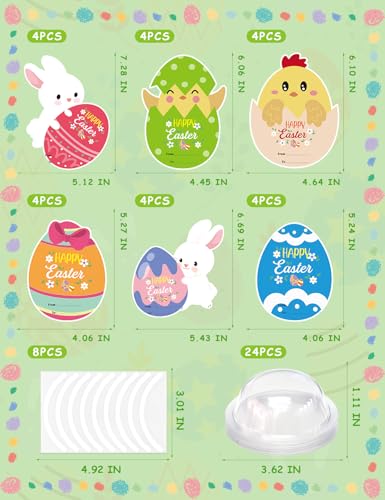 Diltik 24 Pack Easter Candy Cards with Plastic Domes, DIY Bunny Egg Chick Candy Holder Cards for Classroom Exchange, Fillable Easter Greeting Cards for Party Favors (Candy Not Included) - Image 5