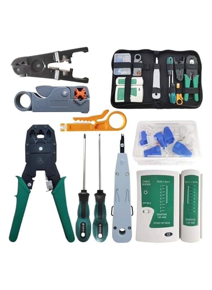 PROMASS Network Cable Repair Maintenance Tool Kit Set Portable Phone Cable Crimper 8P8C 4P4C 6P6C Connectors RJ45 RJ11 Cat5 Cat6 Cable Tester Network Cable Crimper Repair Kit  - Image 1