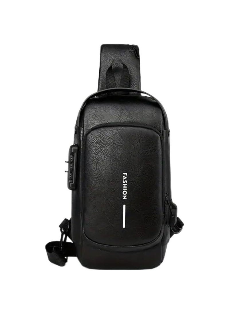 Multifunctional Anti-Theft Travel Bag Crossbody Sling Bag With USB Charging Port Waterproof Backpack Shoulder Bag For Unisex Travel, Work, School, Business, And Cycling Black