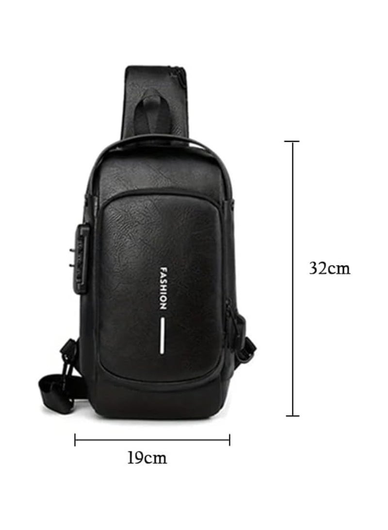 Multifunctional Anti-Theft Travel Bag Crossbody Sling Bag With USB Charging Port Waterproof Backpack Shoulder Bag For Unisex Travel, Work, School, Business, And Cycling Black