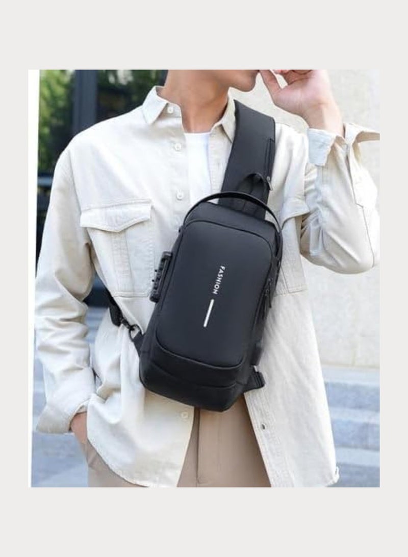 Multifunctional Anti-Theft Travel Bag Crossbody Sling Bag With USB Charging Port Waterproof Backpack Shoulder Bag For Unisex Travel, Work, School, Business, And Cycling Black