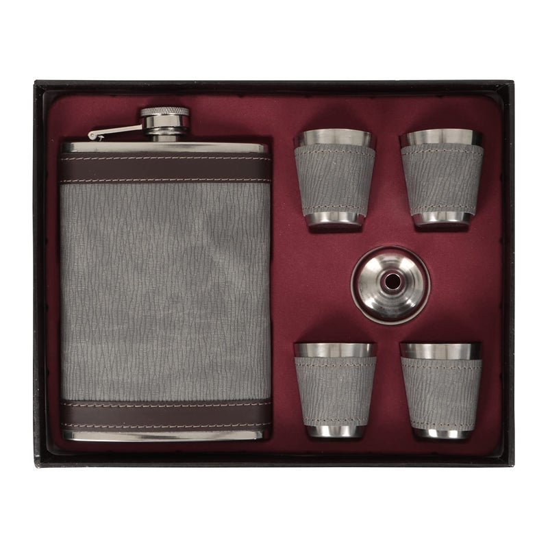 Jonquin Stainless Steel Hip Flask with Funnel & 4 Shot Glass for Men & Women, 9 oz (266 ml) Wine Whiskey Vodka Alcohol Drinks Pocket Bottle Beverage Holder (AR3783) - Image 1