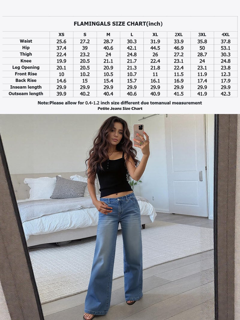 Flamingals Wide Leg Jeans for Women Mid Waist Baggy Stitch Decor Denim Washed Pants Without Belt Mid Blue L - Image 4