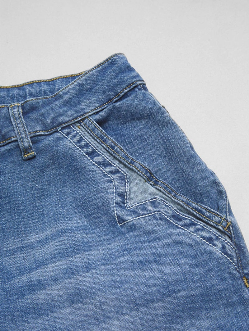 Flamingals Wide Leg Jeans for Women Mid Waist Baggy Stitch Decor Denim Washed Pants Without Belt Mid Blue L - Image 5