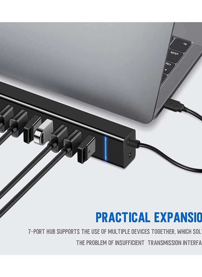 ماركة غير محددة - موزع USB، موزع USB 3.0 محمول عالي السرعة مزود بـ 7 منافذ ومصباح LED ومتوافق مع أجهزة iMac Pro وMacBook Air وMac Mini/Pro وSurface Pro والكمبيوتر الشخصي والكمبيوتر المحمول والكمبيوتر المحمول وموزع مت - Image 1