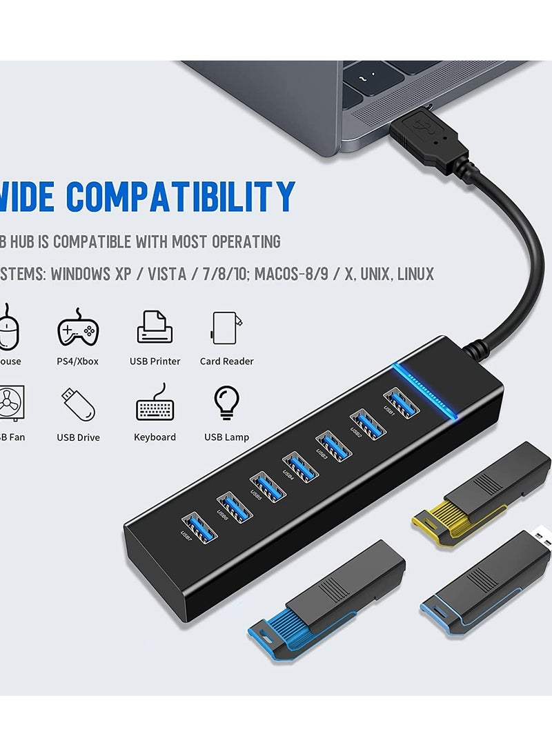 ماركة غير محددة - موزع USB، موزع USB 3.0 محمول عالي السرعة مزود بـ 7 منافذ ومصباح LED ومتوافق مع أجهزة iMac Pro وMacBook Air وMac Mini/Pro وSurface Pro والكمبيوتر الشخصي والكمبيوتر المحمول والكمبيوتر المحمول وموزع مت - Image 1