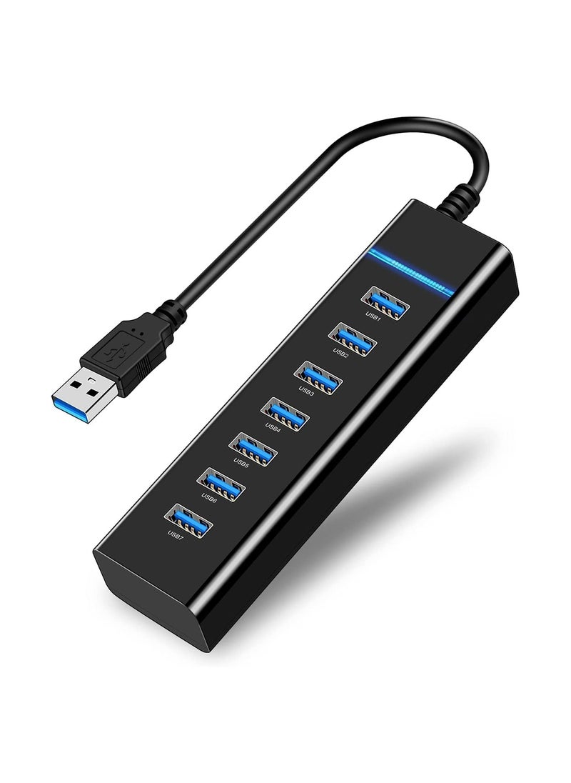 ماركة غير محددة - موزع USB، موزع USB 3.0 محمول عالي السرعة مزود بـ 7 منافذ ومصباح LED ومتوافق مع أجهزة iMac Pro وMacBook Air وMac Mini/Pro وSurface Pro والكمبيوتر الشخصي والكمبيوتر المحمول والكمبيوتر المحمول وموزع مت - Image 1