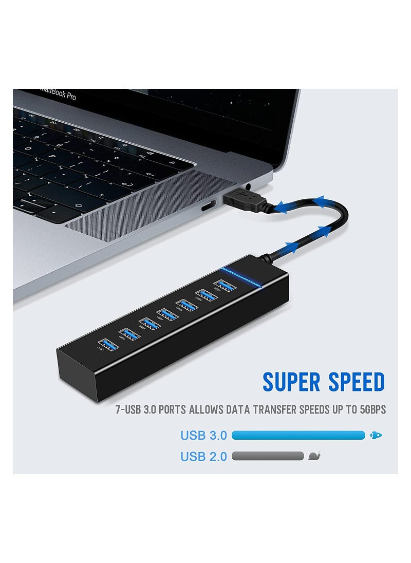 ماركة غير محددة - موزع USB، موزع USB 3.0 محمول عالي السرعة مزود بـ 7 منافذ ومصباح LED ومتوافق مع أجهزة iMac Pro وMacBook Air وMac Mini/Pro وSurface Pro والكمبيوتر الشخصي والكمبيوتر المحمول والكمبيوتر المحمول وموزع مت - Image 1