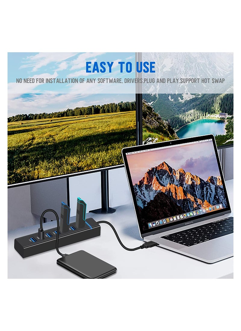 ماركة غير محددة - موزع USB، موزع USB 3.0 محمول عالي السرعة مزود بـ 7 منافذ ومصباح LED ومتوافق مع أجهزة iMac Pro وMacBook Air وMac Mini/Pro وSurface Pro والكمبيوتر الشخصي والكمبيوتر المحمول والكمبيوتر المحمول وموزع مت - Image 1