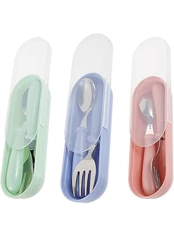 SUPVOX 3 Piece Stainless Steel Cutlery Set Green Ergonomic Handles Dishwasher Safe Forks Spoons - Image 1