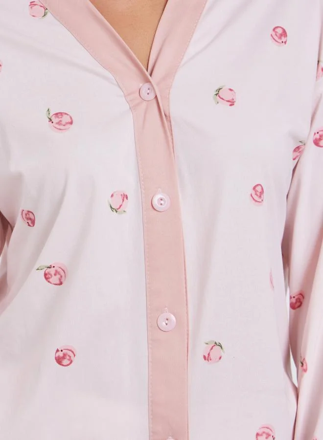 Styli  Peach Print Shirt and Pyjama Set for Women | Best Price UAE