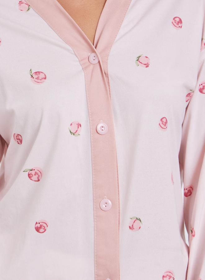 ستايلي طقم بيجاما من بنطال وبلوزة بطبعة خوخ - Image 3