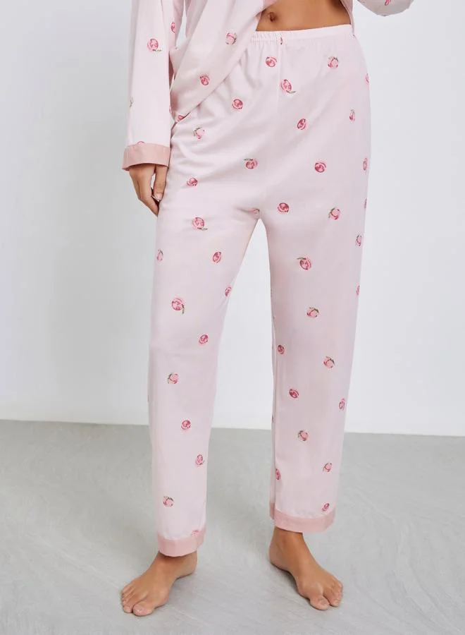 Styli  Peach Print Shirt and Pyjama Set for Women | Best Price UAE