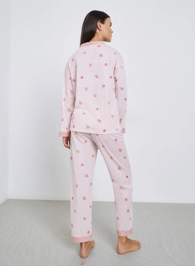 Styli  Peach Print Shirt and Pyjama Set for Women | Best Price UAE