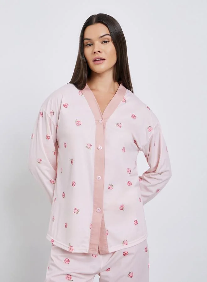 ستايلي طقم بيجاما من بنطال وبلوزة بطبعة خوخ