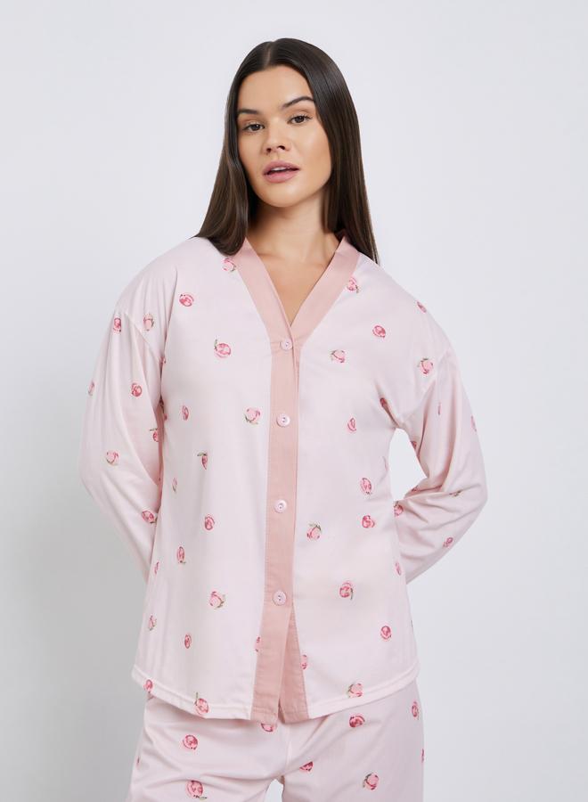 ستايلي طقم بيجاما من بنطال وبلوزة بطبعة خوخ - Image 2