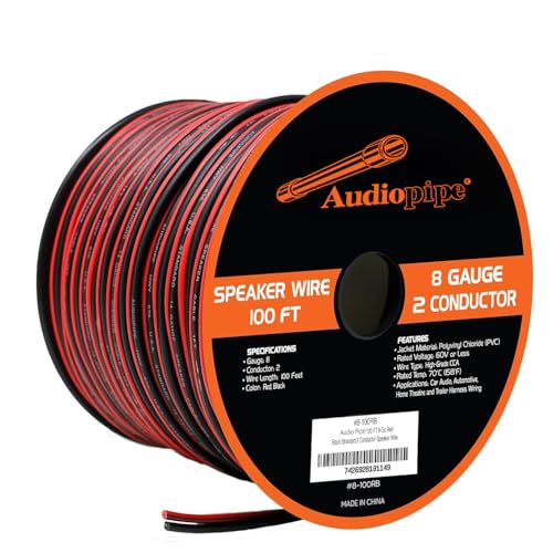 AUDIOPIPE 8 Gauge Speaker Zip Wire (100 Feet) – Primary Bonded Red & Black Speaker Cables - Durable Stranded Speakers Wire for Car Audio, Automotive, Home Theatre and Trailer Harness Wiring - Image 1