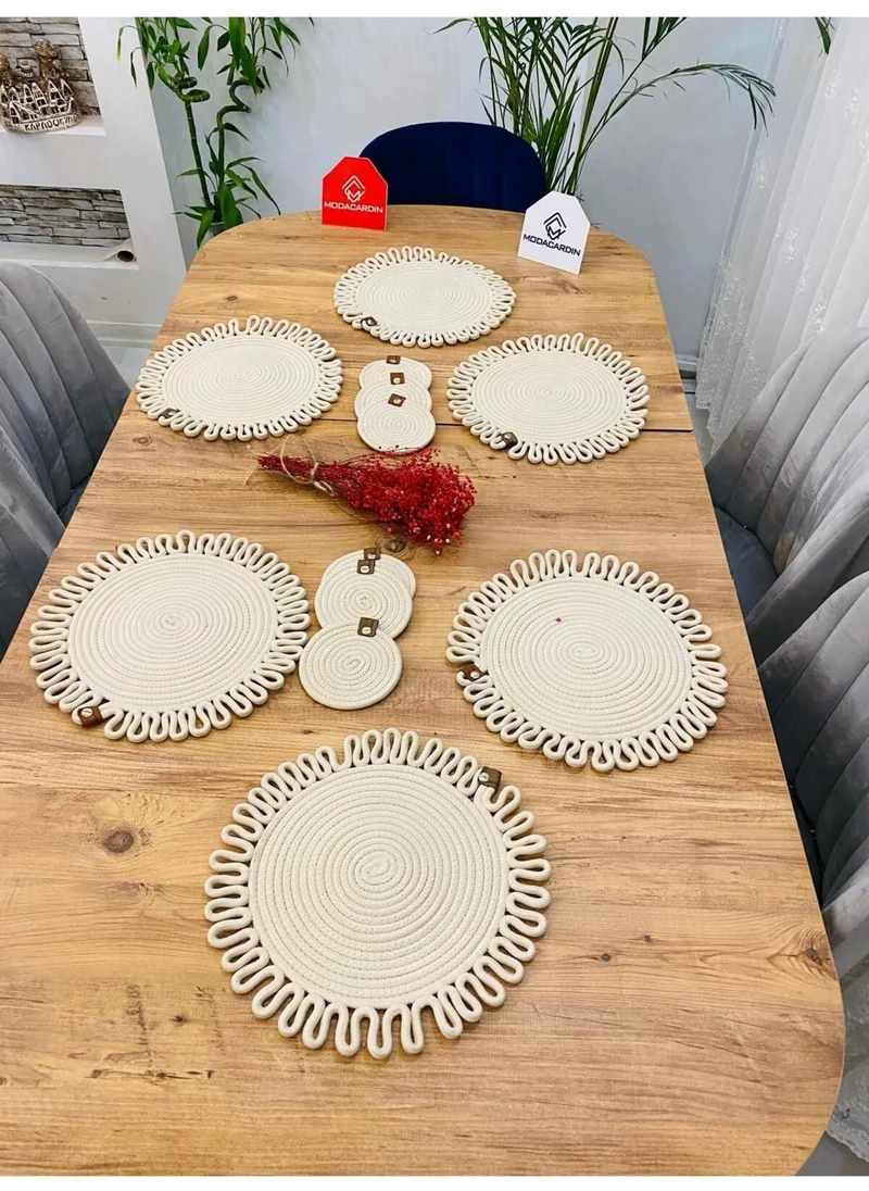 BDZ Deri BDZ Leather Jute Wicker American Service Plate and Coasters 12 Pieces
