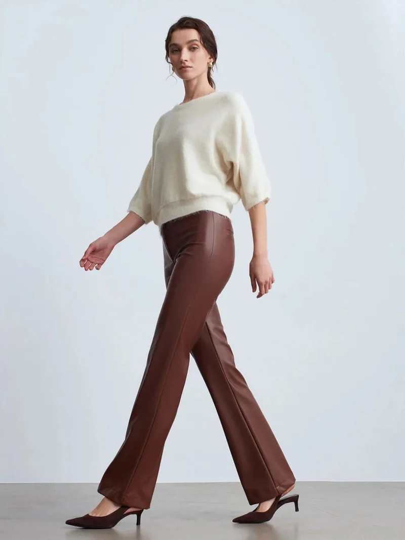 Dilvin Dilvin Women's Faux Leather Flare Pants