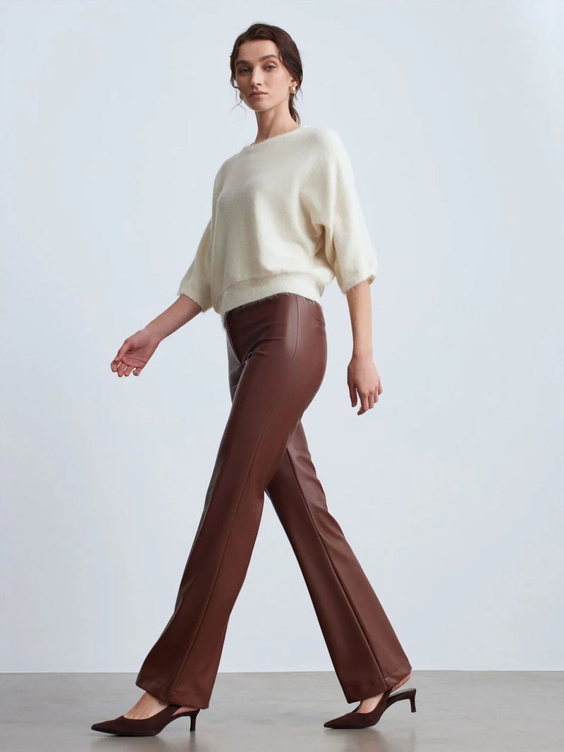 DILVIN Women's Faux Leather Flare Pants - Image 1