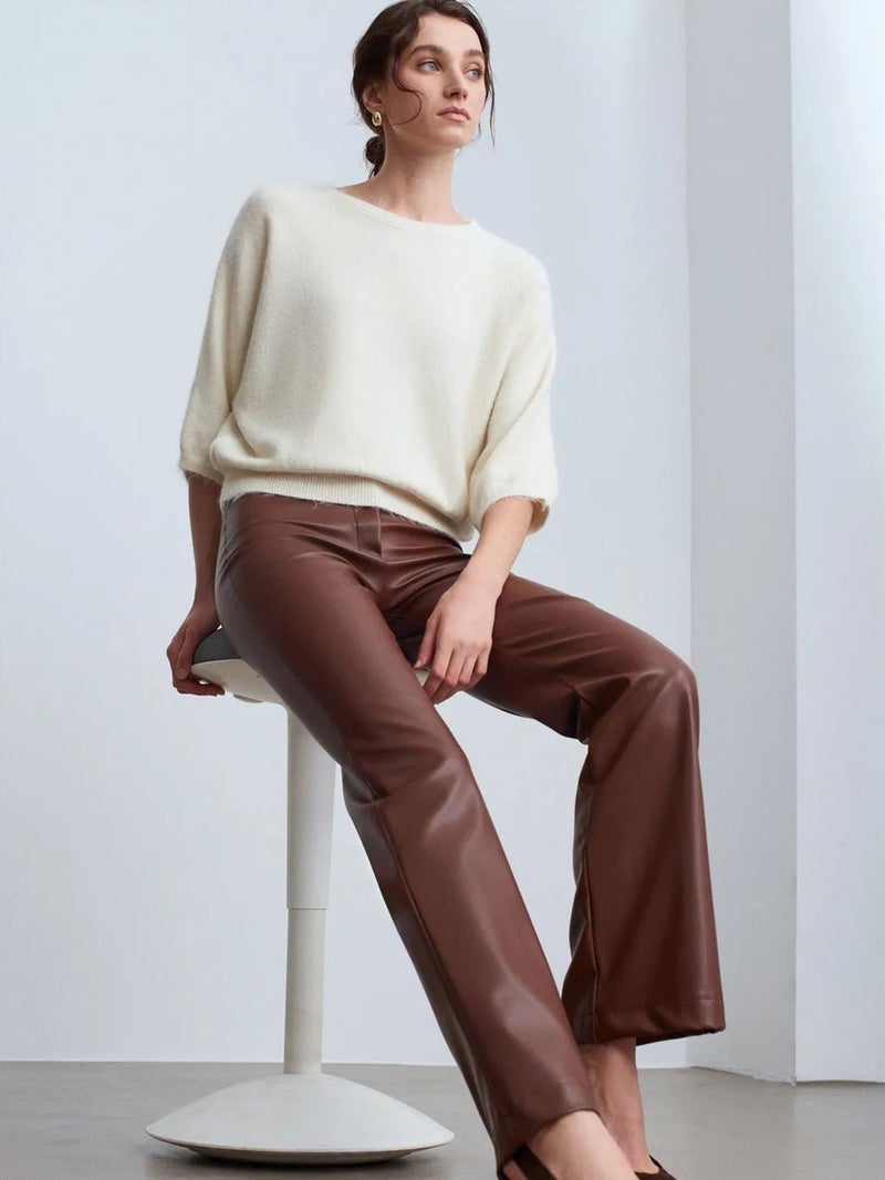 DILVIN Women's Faux Leather Flare Pants - Image 3