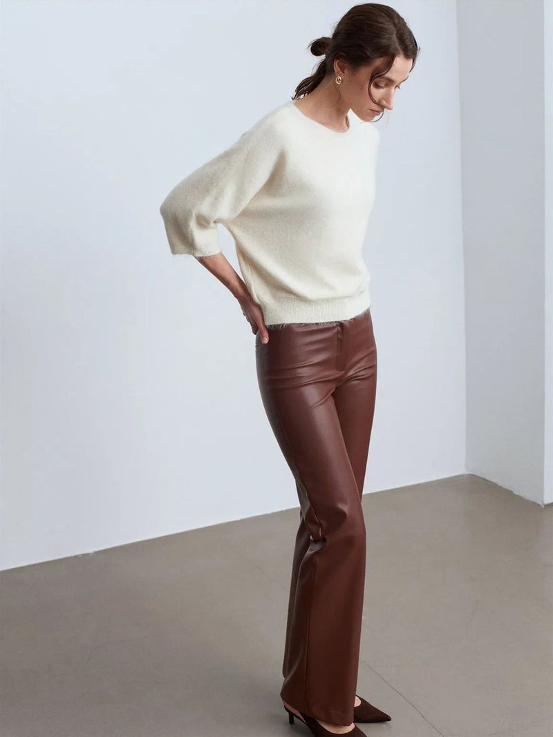DILVIN Women's Faux Leather Flare Pants - Image 4