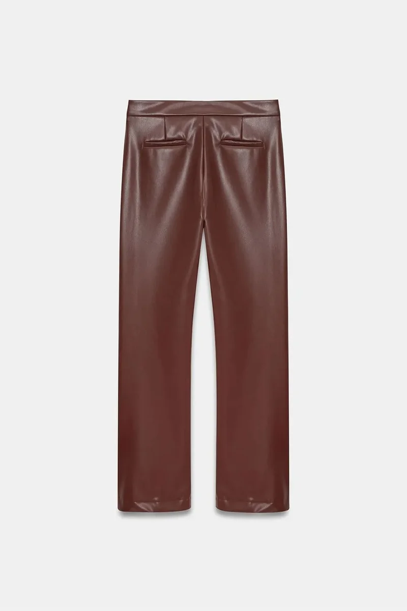 Dilvin Chestnut Brown DILVIN Women's Faux Leather Flare Pants for Women | Best Price UAE