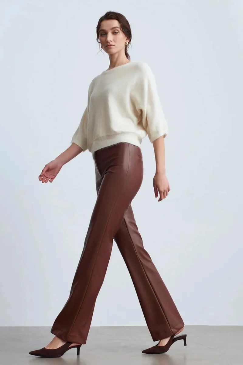 DILVIN Women's Faux Leather Flare Pants