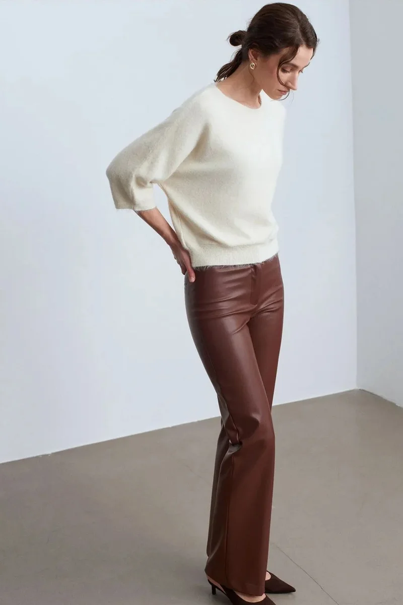 Dilvin Chestnut Brown DILVIN Women's Faux Leather Flare Pants for Women | Best Price UAE