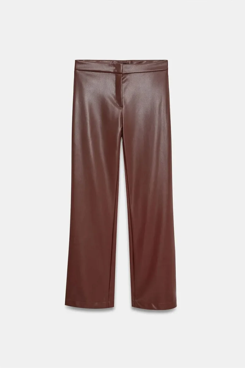Dilvin Chestnut Brown DILVIN Women's Faux Leather Flare Pants for Women | Best Price UAE
