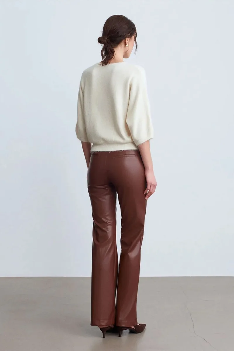 Dilvin Chestnut Brown DILVIN Women's Faux Leather Flare Pants for Women | Best Price UAE