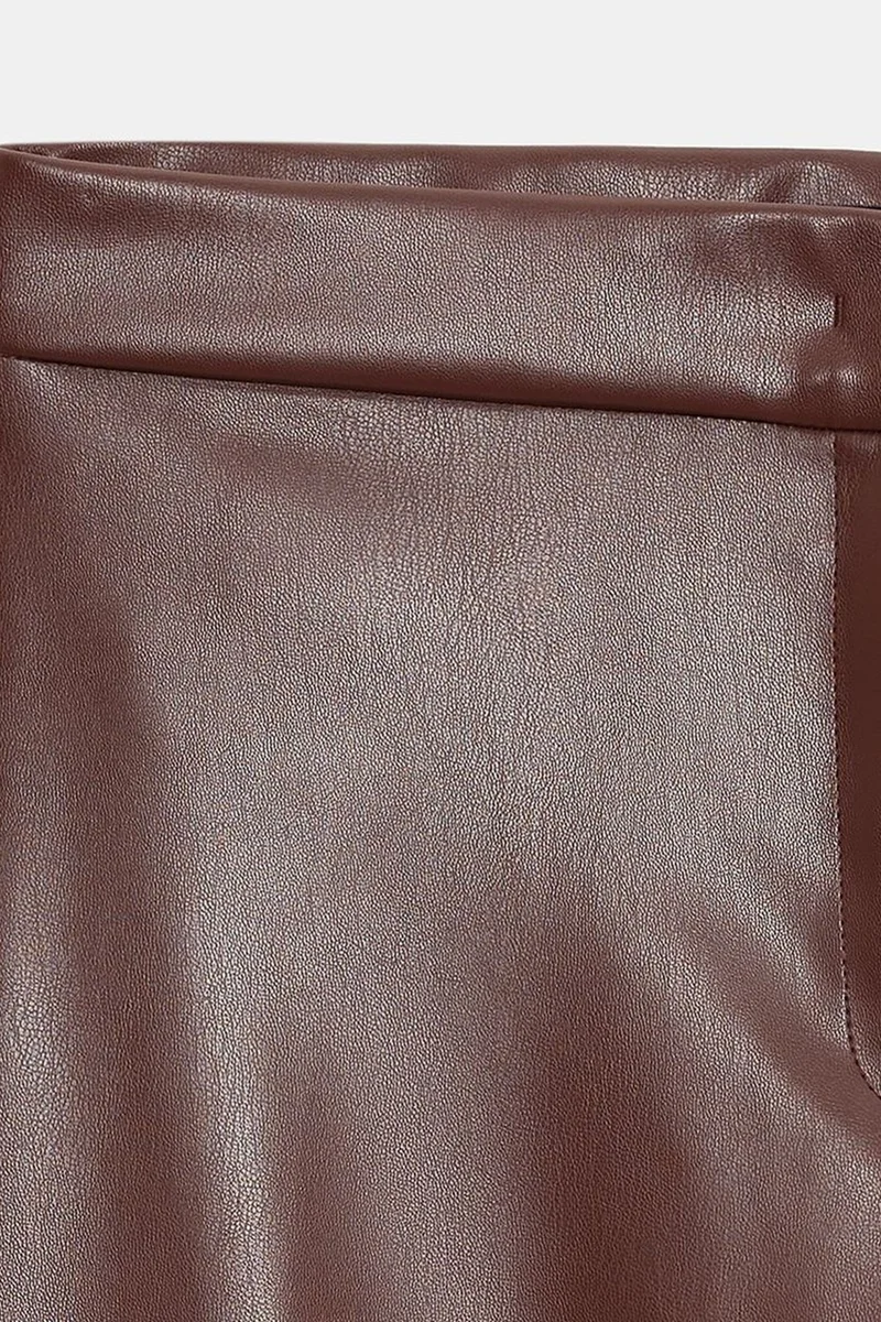 Dilvin Chestnut Brown DILVIN Women's Faux Leather Flare Pants for Women | Best Price UAE