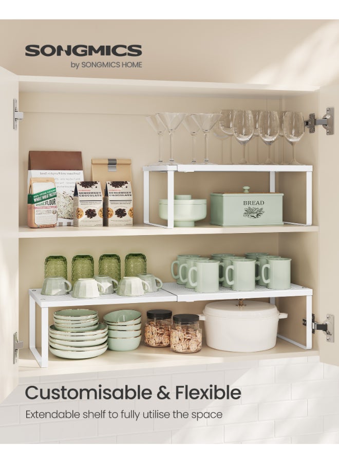 SONGMICS Spice Racks, Extendable Cupboard Organisers, Kitchen Countertop Shelves, Set of 2, Space-Saving Metal Storage, Matte White - Image 2