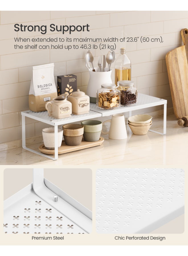 SONGMICS Spice Racks, Extendable Cupboard Organisers, Kitchen Countertop Shelves, Set of 2, Space-Saving Metal Storage, Matte White - Image 4