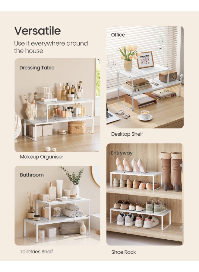 SONGMICS Spice Racks, Extendable Cupboard Organisers, Kitchen Countertop Shelves, Set of 2, Space-Saving Metal Storage, Matte White - Image 5